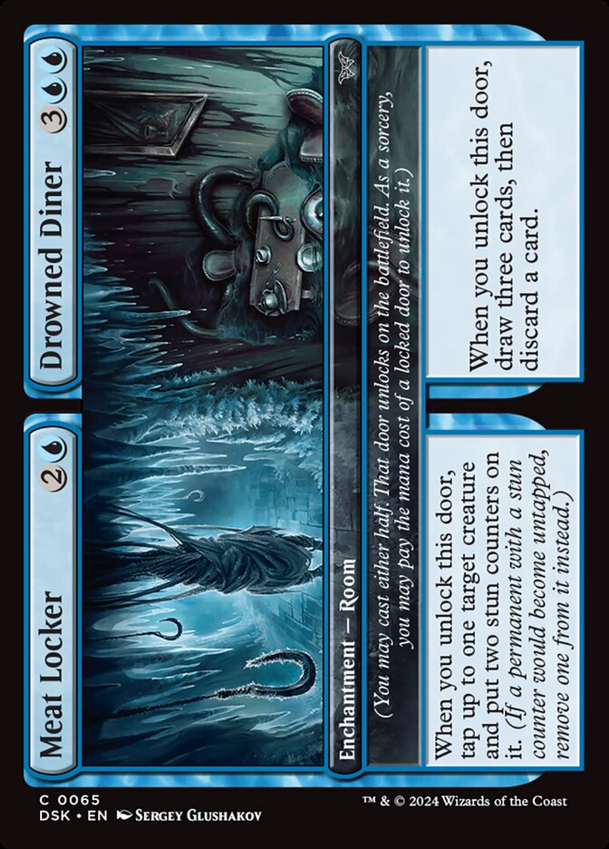 This Is An Image Of The Magic The Gathering Card Meat Locker // Drowned Diner From The Set Duskmourn: House of Horror - Designed By Artist Sergey Glushakov