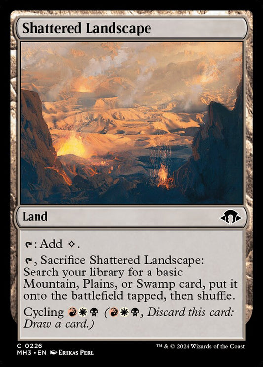 This Is An Image Of The Magic The Gathering Card Shattered Landscape From The Set Tarkir: Dragonstorm Commander - Designed By Artist Erikas Perl