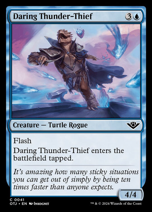 This Is An Image Of The Magic The Gathering Card Daring Thunder-Thief From The Set Outlaws of Thunder Junction - Designed By Artist Inkognit