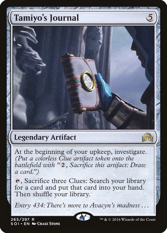 This Is An Image Of The Magic The Gathering Card Tamiyo's Journal From The Set Innistrad Remastered - Designed By Artist Chase Stone