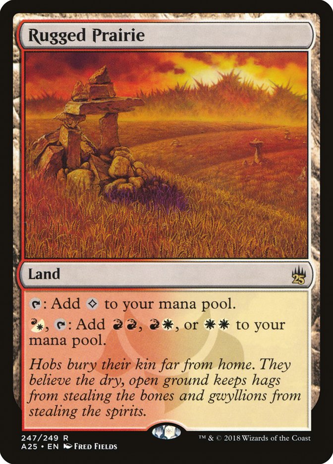 This Is An Image Of The Magic The Gathering Card Rugged Prairie From The Set Tarkir: Dragonstorm Commander - Designed By Artist Fred Fields