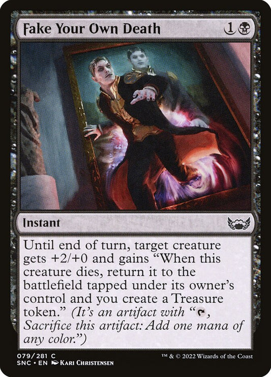 This Is An Image Of The Magic The Gathering Card Fake Your Own Death From The Set Foundations - Designed By Artist Monztre