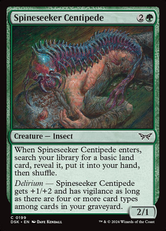 This Is An Image Of The Magic The Gathering Card Spineseeker Centipede From The Set Duskmourn: House of Horror - Designed By Artist Dave Kendall