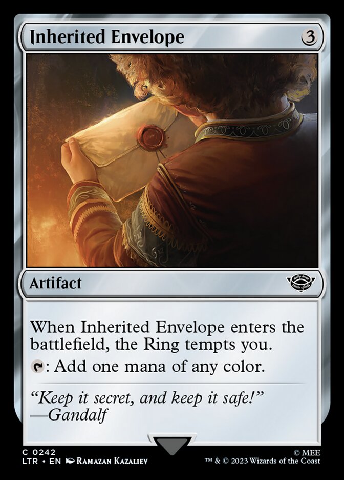 This Is An Image Of The Magic The Gathering Card Inherited Envelope From The Set The Lord of the Rings: Tales of Middle-earth - Designed By Artist Ramazan Kazaliev