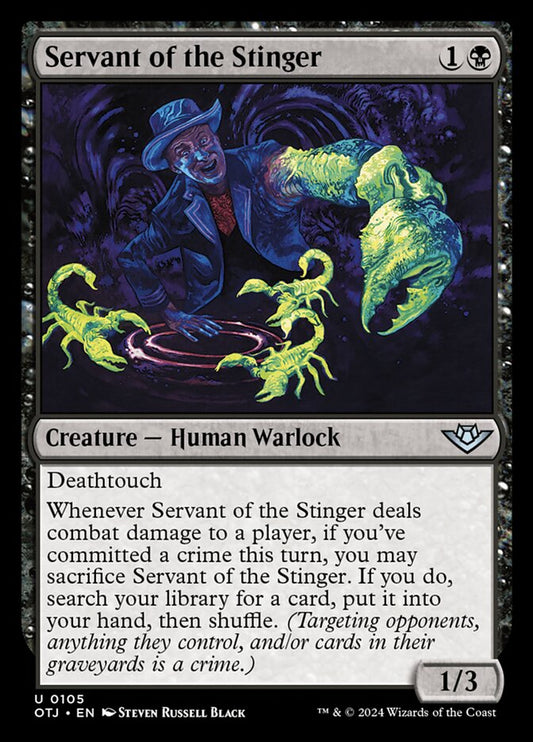 This Is An Image Of The Magic The Gathering Card Servant of the Stinger From The Set Outlaws of Thunder Junction - Designed By Artist Steven Russell Black