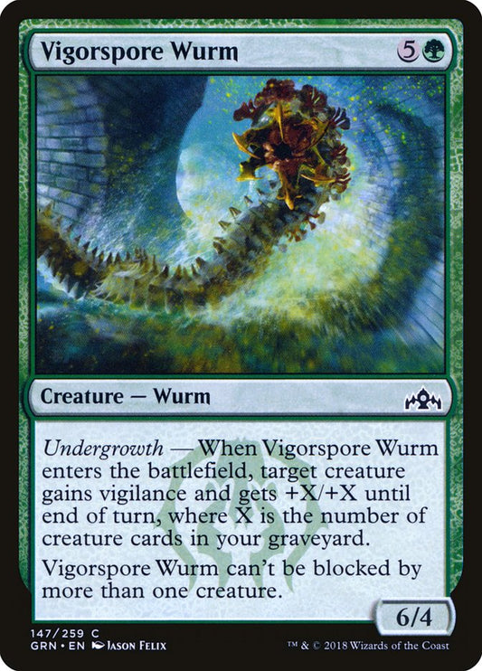 This Is An Image Of The Magic The Gathering Card Vigorspore Wurm From The Set Guilds of Ravnica - Designed By Artist Jason Felix