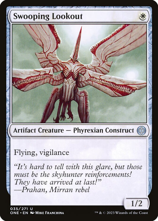 This Is An Image Of The Magic The Gathering Card Swooping Lookout From The Set Phyrexia: All Will Be One - Designed By Artist Mike Franchina