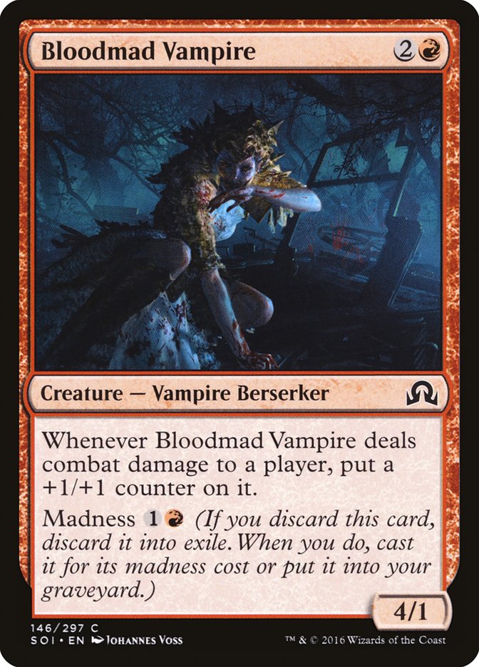 This Is An Image Of The Magic The Gathering Card Bloodmad Vampire From The Set Innistrad Remastered - Designed By Artist Johannes Voss