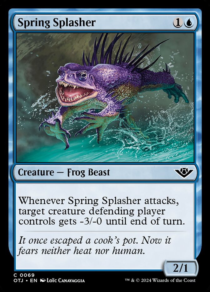 This Is An Image Of The Magic The Gathering Card Spring Splasher From The Set Outlaws of Thunder Junction - Designed By Artist Loïc Canavaggia