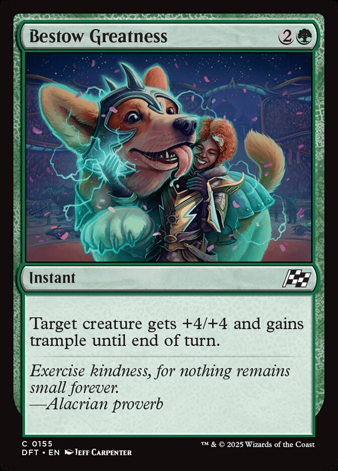 This Is An Image Of The Magic The Gathering Card Bestow Greatness From The Set Aetherdrift - Designed By Artist Jeff Carpenter