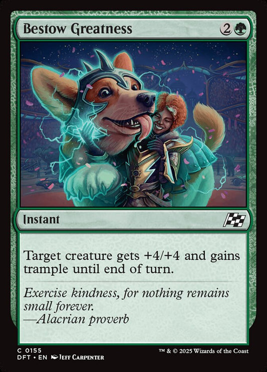 This Is An Image Of The Magic The Gathering Card Bestow Greatness From The Set Aetherdrift - Designed By Artist Jeff Carpenter