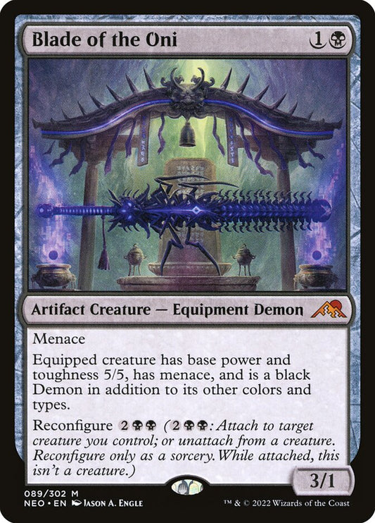 This Is An Image Of The Magic The Gathering Card Blade of the Oni From The Set Kamigawa: Neon Dynasty - Designed By Artist Jason A. Engle