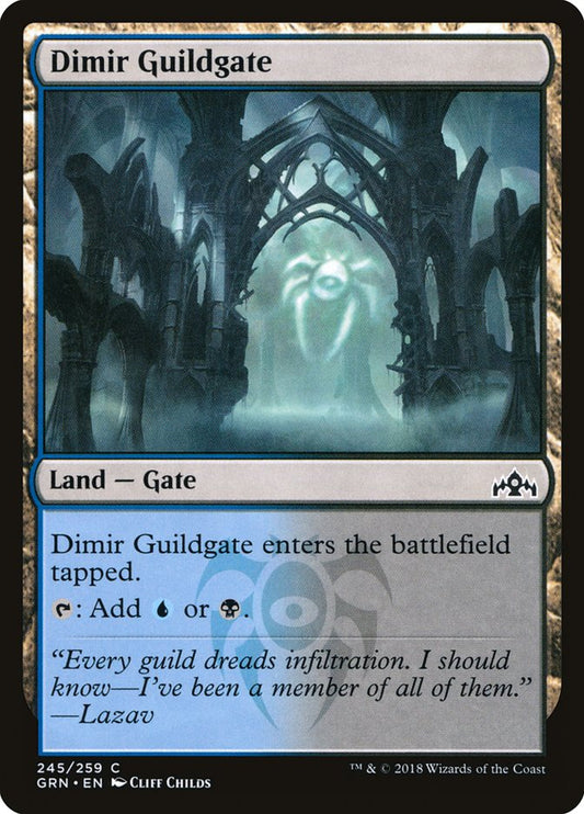 This Is An Image Of The Magic The Gathering Card Dimir Guildgate From The Set Foundations - Designed By Artist Cliff Childs