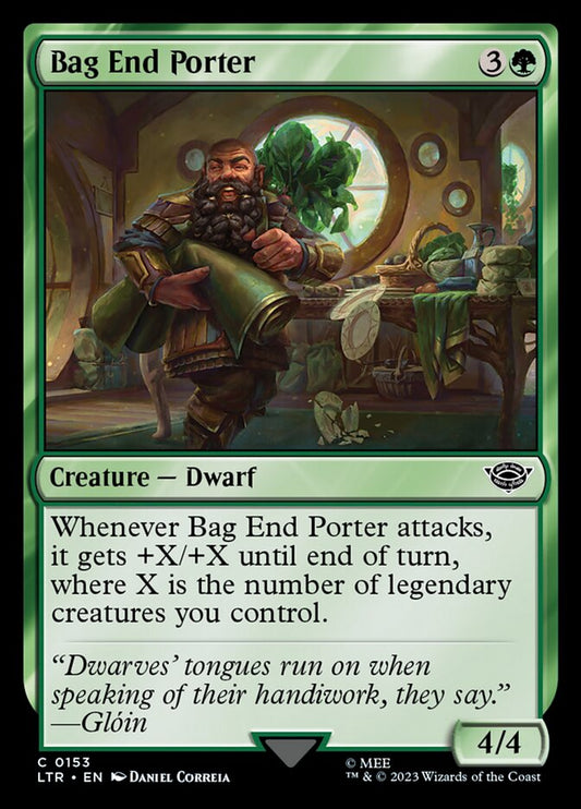 This Is An Image Of The Magic The Gathering Card Bag End Porter From The Set The Lord of the Rings: Tales of Middle-earth - Designed By Artist Daniel Correia