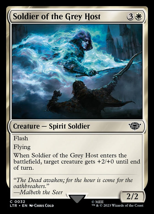 This Is An Image Of The Magic The Gathering Card Soldier of the Grey Host From The Set The Lord of the Rings: Tales of Middle-earth - Designed By Artist Chris Cold