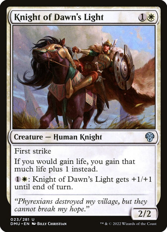This Is An Image Of The Magic The Gathering Card Knight of Dawn's Light From The Set Dominaria United - Designed By Artist Billy Christian