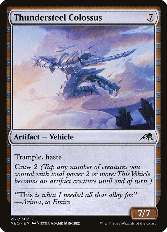 This Is An Image Of The Magic The Gathering Card Thundersteel Colossus From The Set Kamigawa: Neon Dynasty - Designed By Artist Victor Adame Minguez