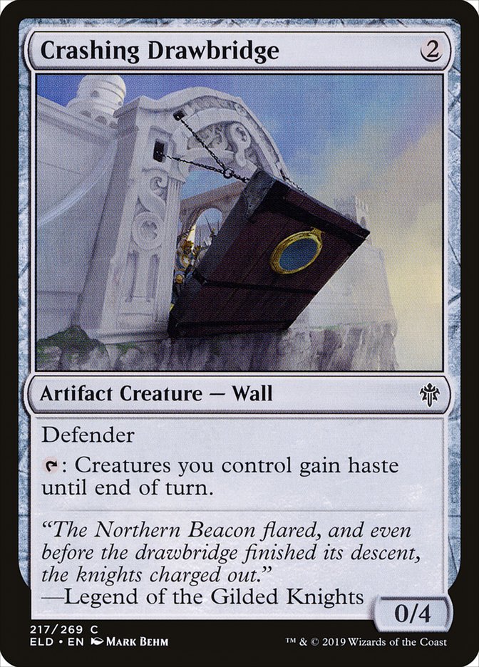 This Is An Image Of The Magic The Gathering Card Crashing Drawbridge From The Set Tarkir: Dragonstorm Commander - Designed By Artist Mark Behm