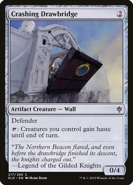 This Is An Image Of The Magic The Gathering Card Crashing Drawbridge From The Set Tarkir: Dragonstorm Commander - Designed By Artist Mark Behm