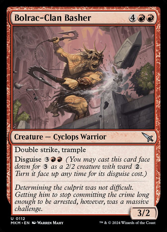 This Is An Image Of The Magic The Gathering Card Bolrac-Clan Basher From The Set Murders at Karlov Manor - Designed By Artist Warren Mahy