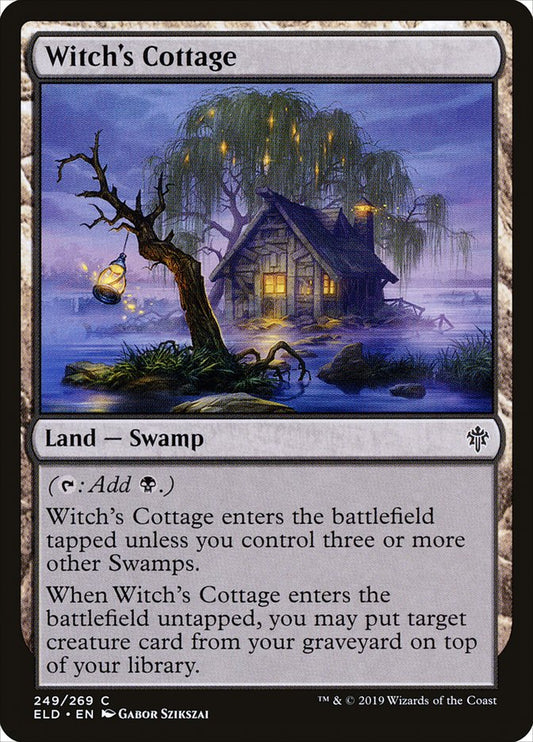 This Is An Image Of The Magic The Gathering Card Witch's Cottage From The Set Throne of Eldraine - Designed By Artist Gabor Szikszai