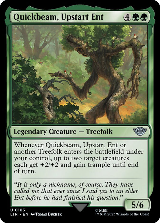 This Is An Image Of The Magic The Gathering Card Quickbeam, Upstart Ent From The Set The Lord of the Rings: Tales of Middle-earth - Designed By Artist Tomas Duchek
