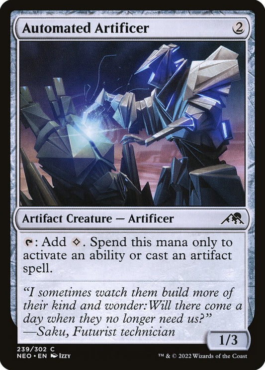 This Is An Image Of The Magic The Gathering Card Automated Artificer From The Set Kamigawa: Neon Dynasty - Designed By Artist Izzy