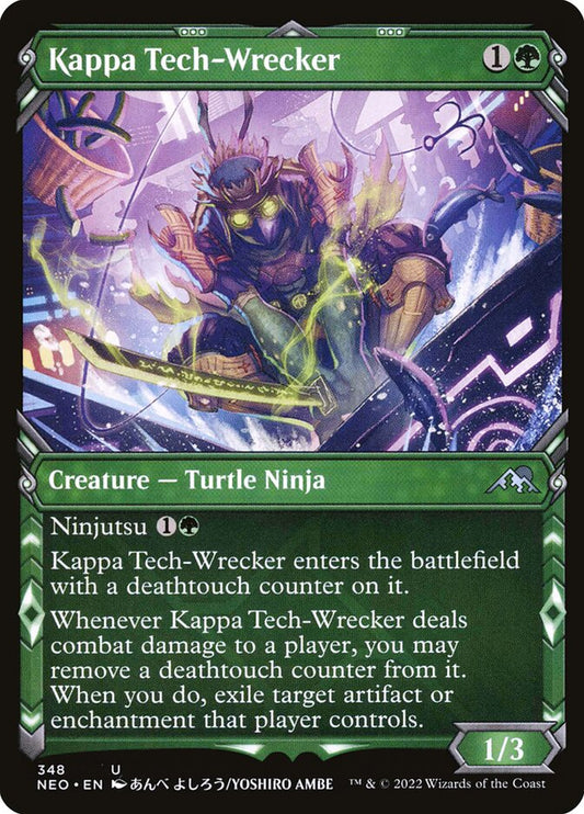 This Is An Image Of The Magic The Gathering Card Kappa Tech-Wrecker From The Set Kamigawa: Neon Dynasty - Designed By Artist Jehan Choo