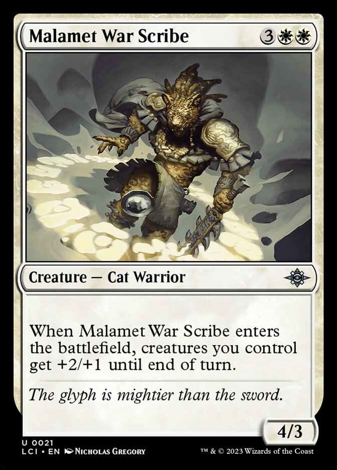 This Is An Image Of The Magic The Gathering Card Malamet War Scribe From The Set The Lost Caverns of Ixalan - Designed By Artist Nicholas Gregory