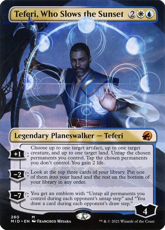 This Is An Image Of The Magic The Gathering Card Teferi, Who Slows the Sunset From The Set Innistrad: Midnight Hunt - Designed By Artist Heonhwa Choe