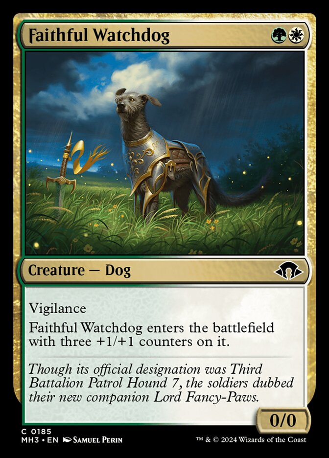 This Is An Image Of The Magic The Gathering Card Faithful Watchdog From The Set Modern Horizons 3 - Designed By Artist Samuel Perin