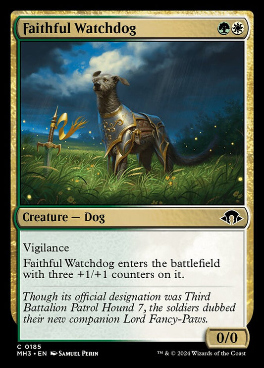 This Is An Image Of The Magic The Gathering Card Faithful Watchdog From The Set Modern Horizons 3 - Designed By Artist Samuel Perin