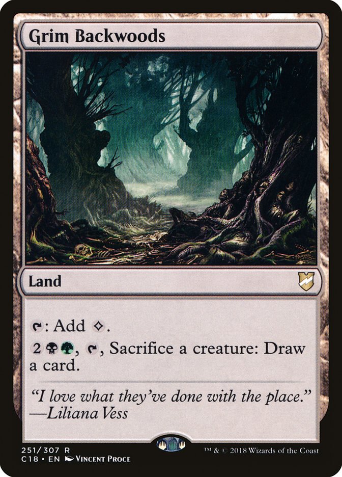 This Is An Image Of The Magic The Gathering Card Grim Backwoods From The Set Duskmourn: House of Horror Commander - Designed By Artist Vincent Proce