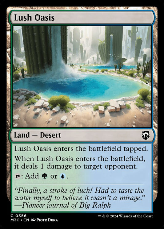 This Is An Image Of The Magic The Gathering Card Lush Oasis From The Set Outlaws of Thunder Junction - Designed By Artist Piotr Dura