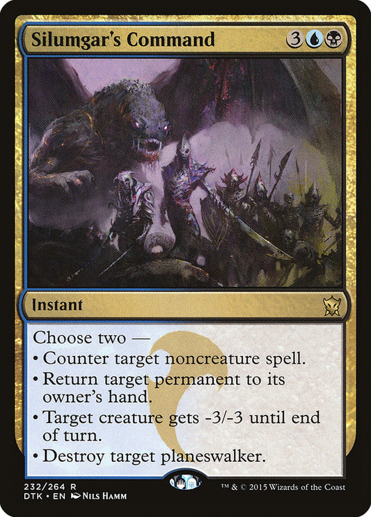 This Is An Image Of The Magic The Gathering Card Silumgar's Command From The Set Zendikar Rising Commander - Designed By Artist Nils Hamm