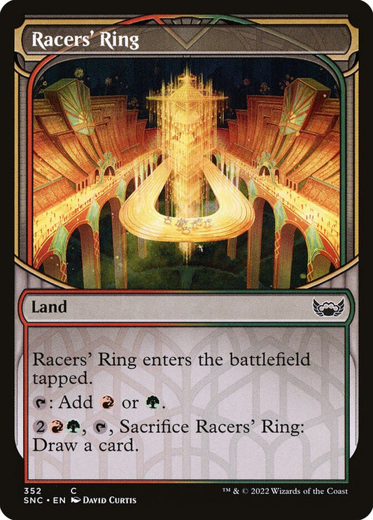 This Is An Image Of The Magic The Gathering Card Racers' Ring From The Set Streets of New Capenna - Designed By Artist Sam White