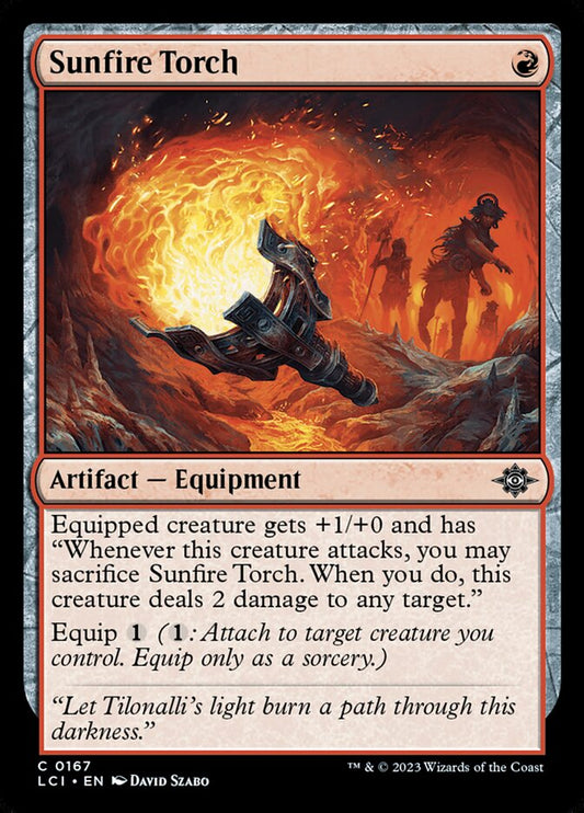 This Is An Image Of The Magic The Gathering Card Sunfire Torch From The Set The Lost Caverns of Ixalan - Designed By Artist David Szabo
