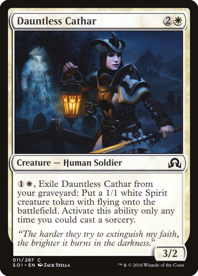 This Is An Image Of The Magic The Gathering Card Dauntless Cathar From The Set Innistrad Remastered - Designed By Artist Zack Stella