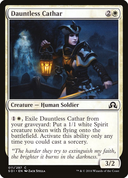 This Is An Image Of The Magic The Gathering Card Dauntless Cathar From The Set Innistrad Remastered - Designed By Artist Zack Stella