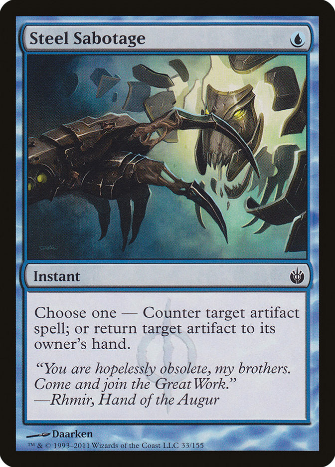 This Is An Image Of The Magic The Gathering Card Steel Sabotage From The Set Double Masters - Designed By Artist Daarken