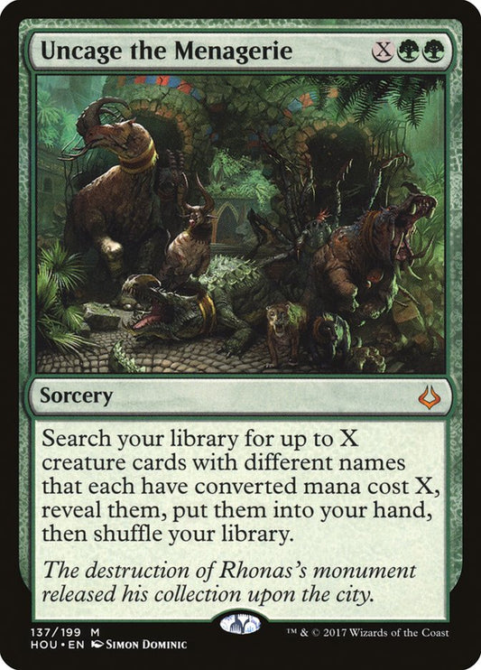 This Is An Image Of The Magic The Gathering Card Uncage the Menagerie From The Set Hour of Devastation - Designed By Artist Simon Dominic