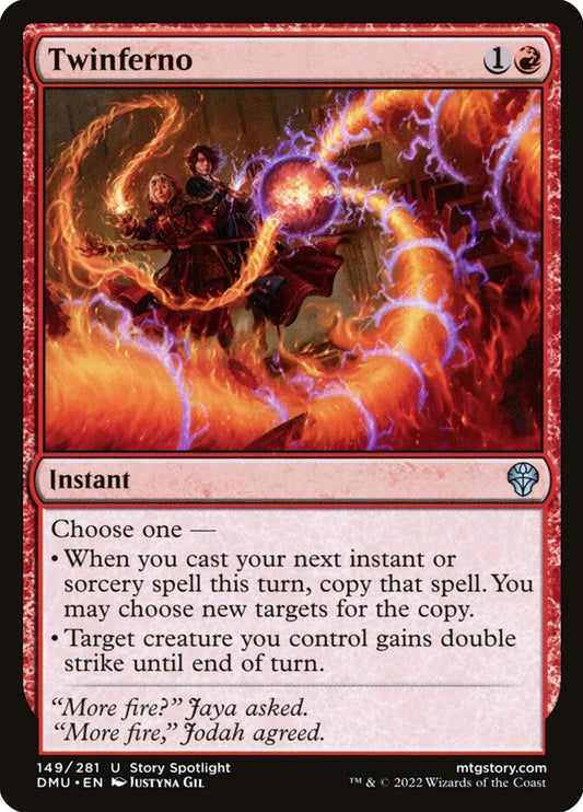 This Is An Image Of The Magic The Gathering Card Twinferno From The Set Dominaria United - Designed By Artist Justyna Dura