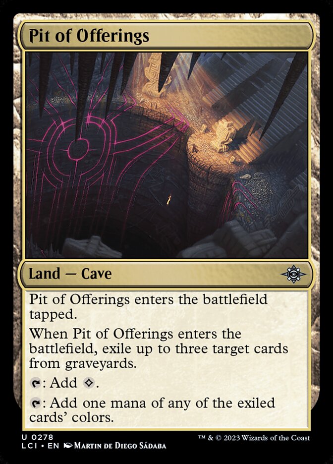 This Is An Image Of The Magic The Gathering Card Pit of Offerings From The Set The Lost Caverns of Ixalan - Designed By Artist Martin de Diego Sádaba