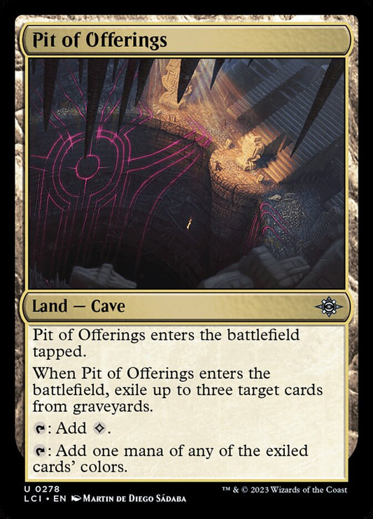 This Is An Image Of The Magic The Gathering Card Pit of Offerings From The Set The Lost Caverns of Ixalan - Designed By Artist Martin de Diego Sádaba