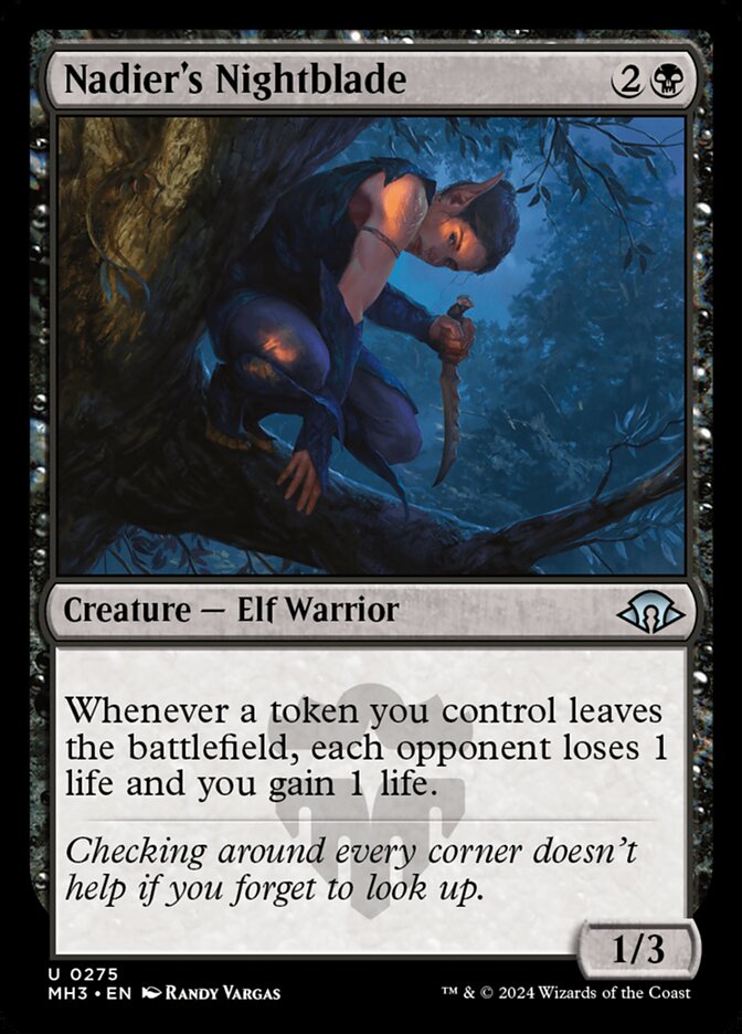This Is An Image Of The Magic The Gathering Card Nadier's Nightblade From The Set Modern Horizons 3 - Designed By Artist Randy Vargas