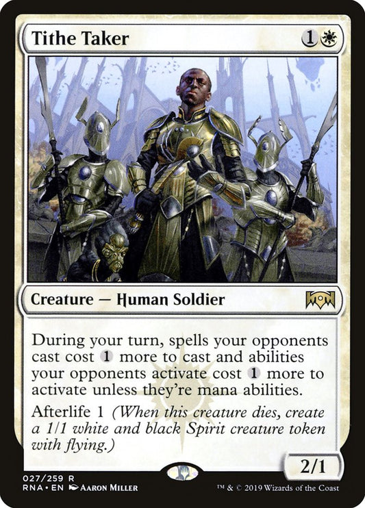 This Is An Image Of The Magic The Gathering Card Tithe Taker From The Set Ravnica Allegiance - Designed By Artist Aaron Miller