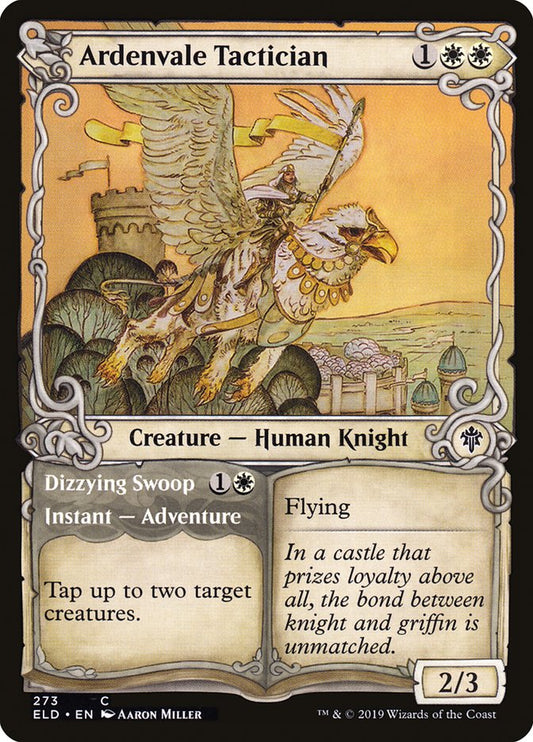 This Is An Image Of The Magic The Gathering Card Ardenvale Tactician // Dizzying Swoop From The Set Throne of Eldraine - Designed By Artist Jason Rainville