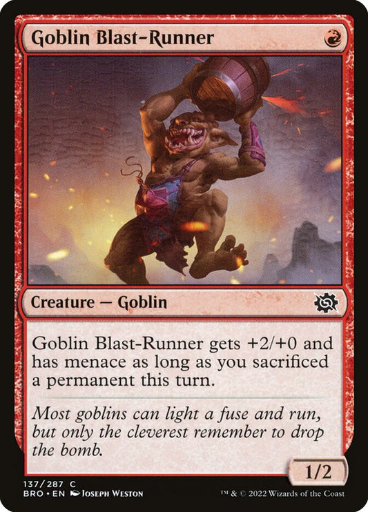 This Is An Image Of The Magic The Gathering Card Goblin Blast-Runner From The Set The Brothers' War - Designed By Artist Joseph Weston