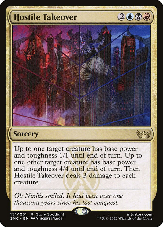 This Is An Image Of The Magic The Gathering Card Hostile Takeover From The Set Streets of New Capenna - Designed By Artist Vincent Proce