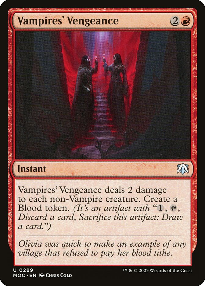 This Is An Image Of The Magic The Gathering Card Vampires' Vengeance From The Set March of the Machine Commander - Designed By Artist Chris Cold